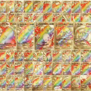 55 PCS Gold Foil Card TCG Deck Box Rare Golden Card Rainbow Rare Gold Pokemon